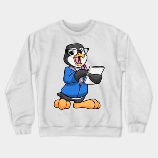 Penguin as Secretary with Glasses Pen and Note Crewneck Sweatshirt